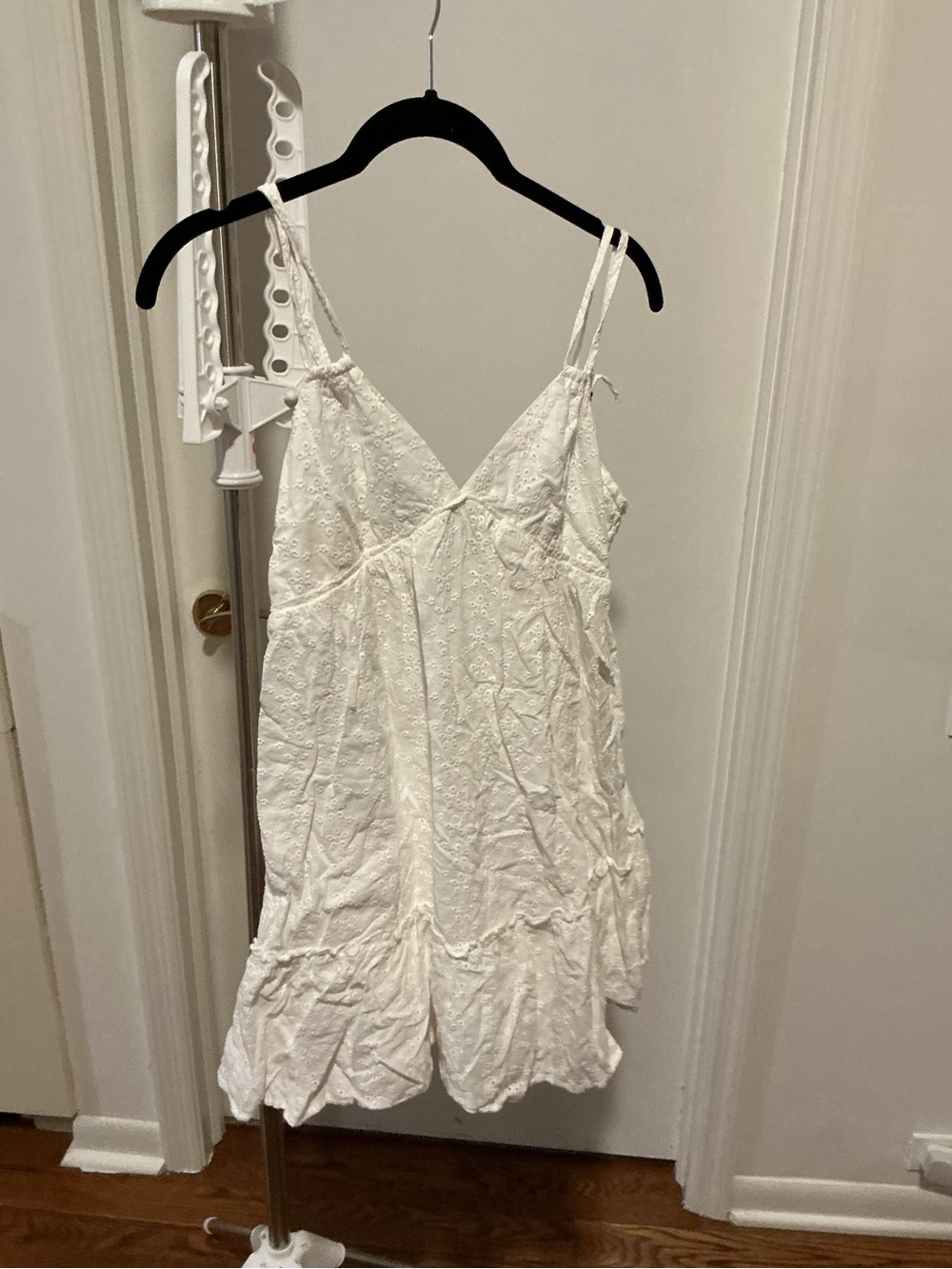 White Eyelet V-Neck Slip Chemise with Adjustable Straps
